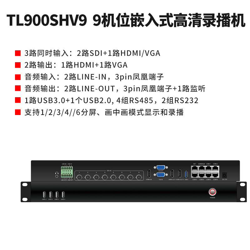 同三維TL900SHV9嵌入式9機位精品錄播主機(1U機箱）